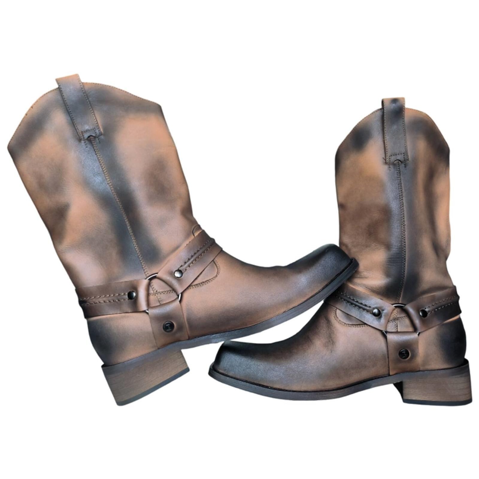 TangDao Vintage-Lederstiefel für Herren Mittelhohe-Stiefel für Herren Herbst/Winter Reitstiefel
