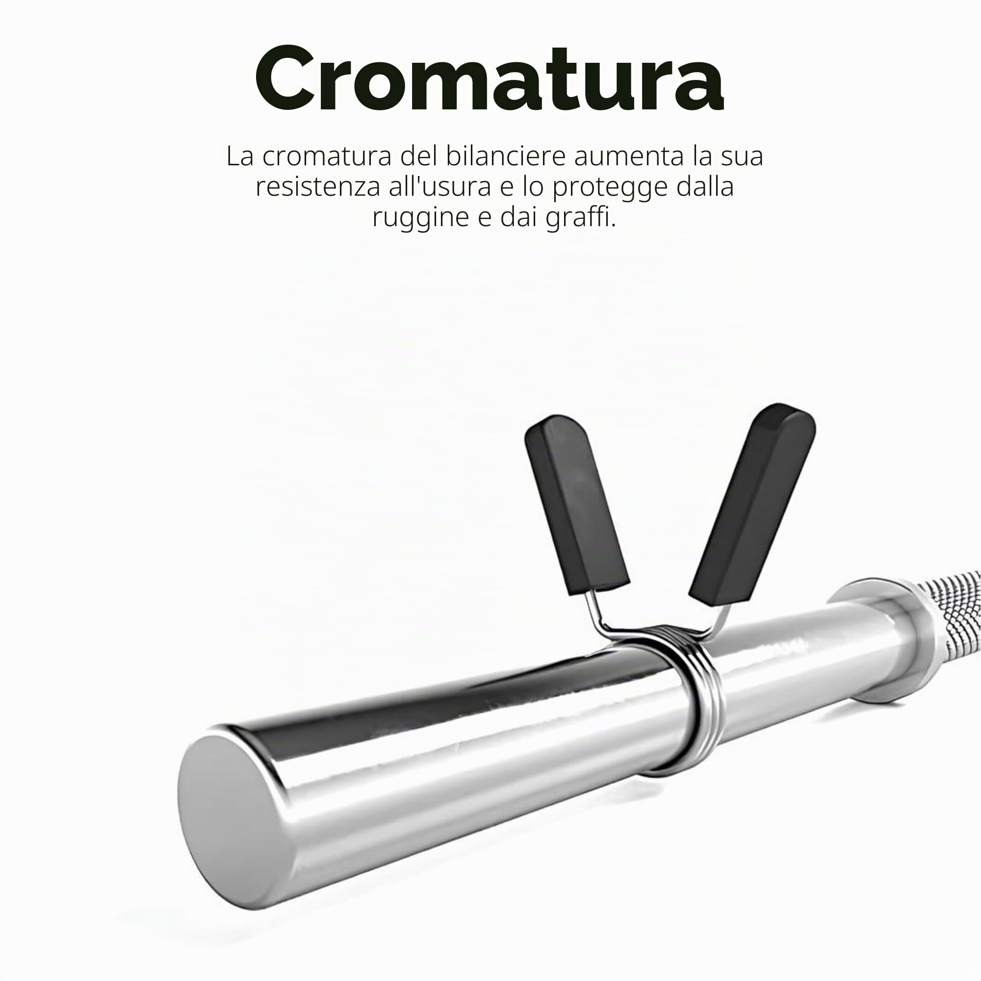 Bilanciere Palestra in Acciaio con Fermadischi Inclusi - Bilanciere 28mm Cromato 220 cm (11 KG) - Attrezzi Palestra Casa - Fitness Home Gym - Allenamento a Casa ottimale