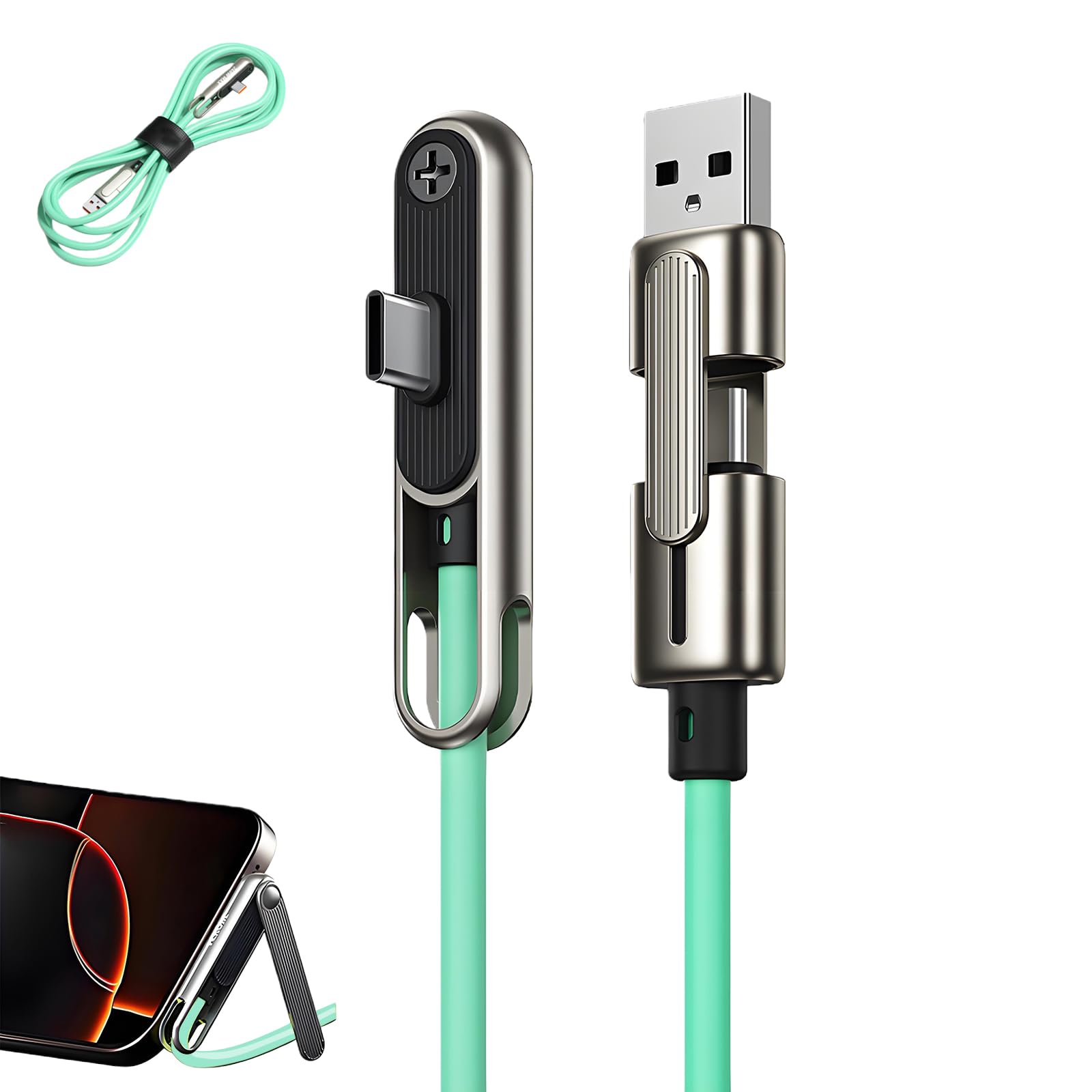 CBDYWVR 2-in-1 unsichtbares Halterungs-Ladekabel mit Ständer, USB-A/USB-C zu Typ-C Dual-Head-Design, 240 W seitliches Ladegerät für Mobiltelefone, geeignet zum Mitnehmen auf Reisen im Freien