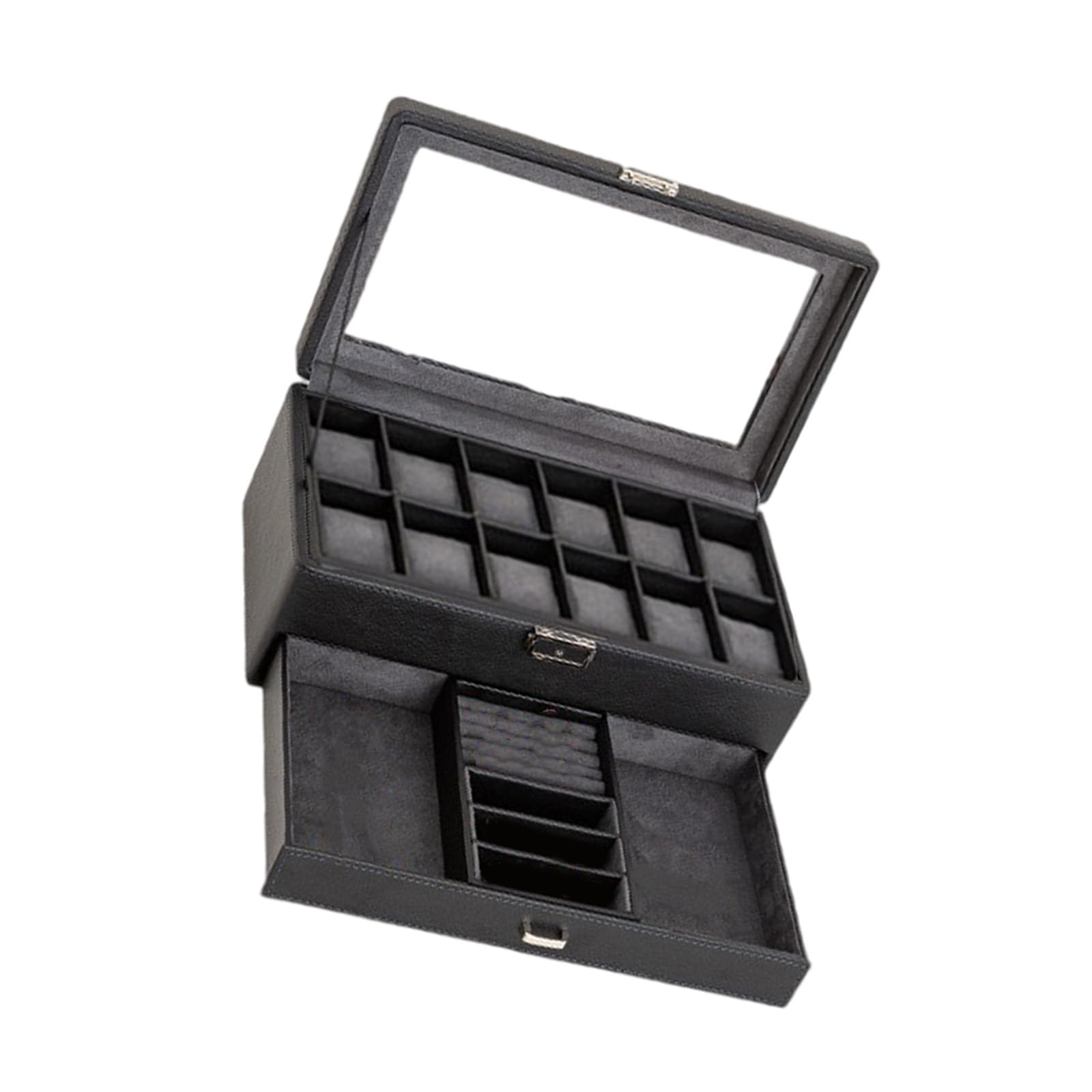 Organizador multiusos para caja de reloj con cajón resistente y tapa de cristal, forro de microgamuza suave, uso diario