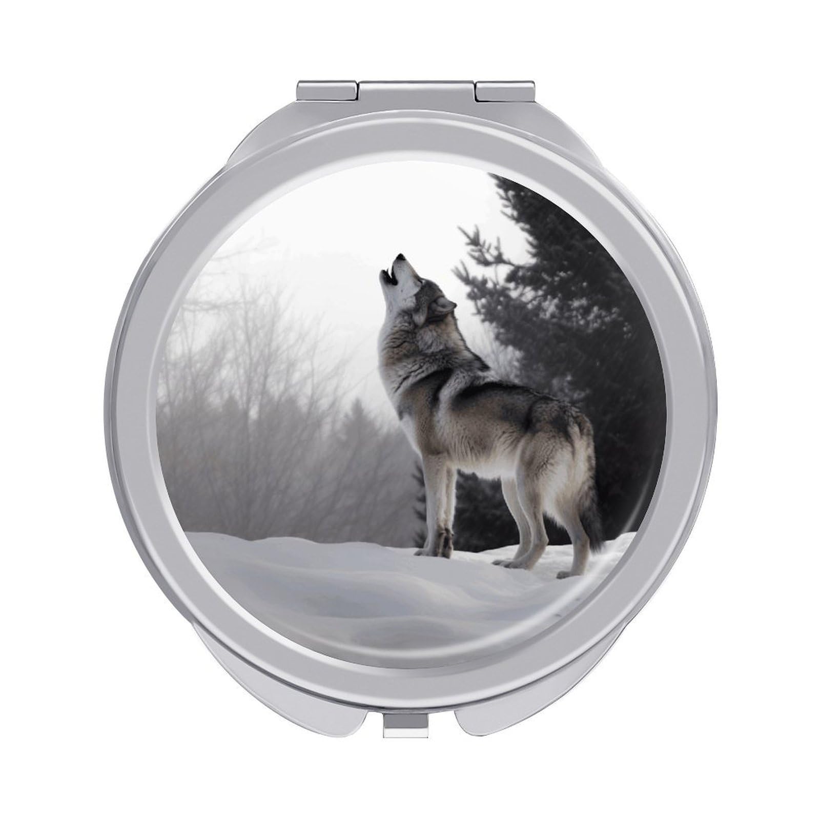 FekiLoot Howling Wolf Travel Makeup Mirror 2 X /1 X Magnifying Slim Pocket Mirrors Compact for Purse Travel Makeup Mirrors for Pocket, Handbag, Purse Women Gift