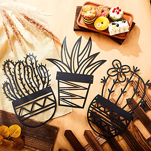 Hotop 3 Pieces Cactus, Natural Themed, Plant Modern Metal Wall Art Black Wall Decor For Office Home Living Room Bathroom Housewarming Decor #TOP6