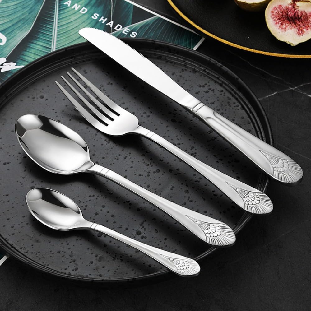 Pavone Coda Stampa Manici Cucina Acciaio Inox Argenteria Stoviglie Posate Set Posate Bistecca Coltello Forchetta Cucchiaio Cucchiaino (16 pezzi)