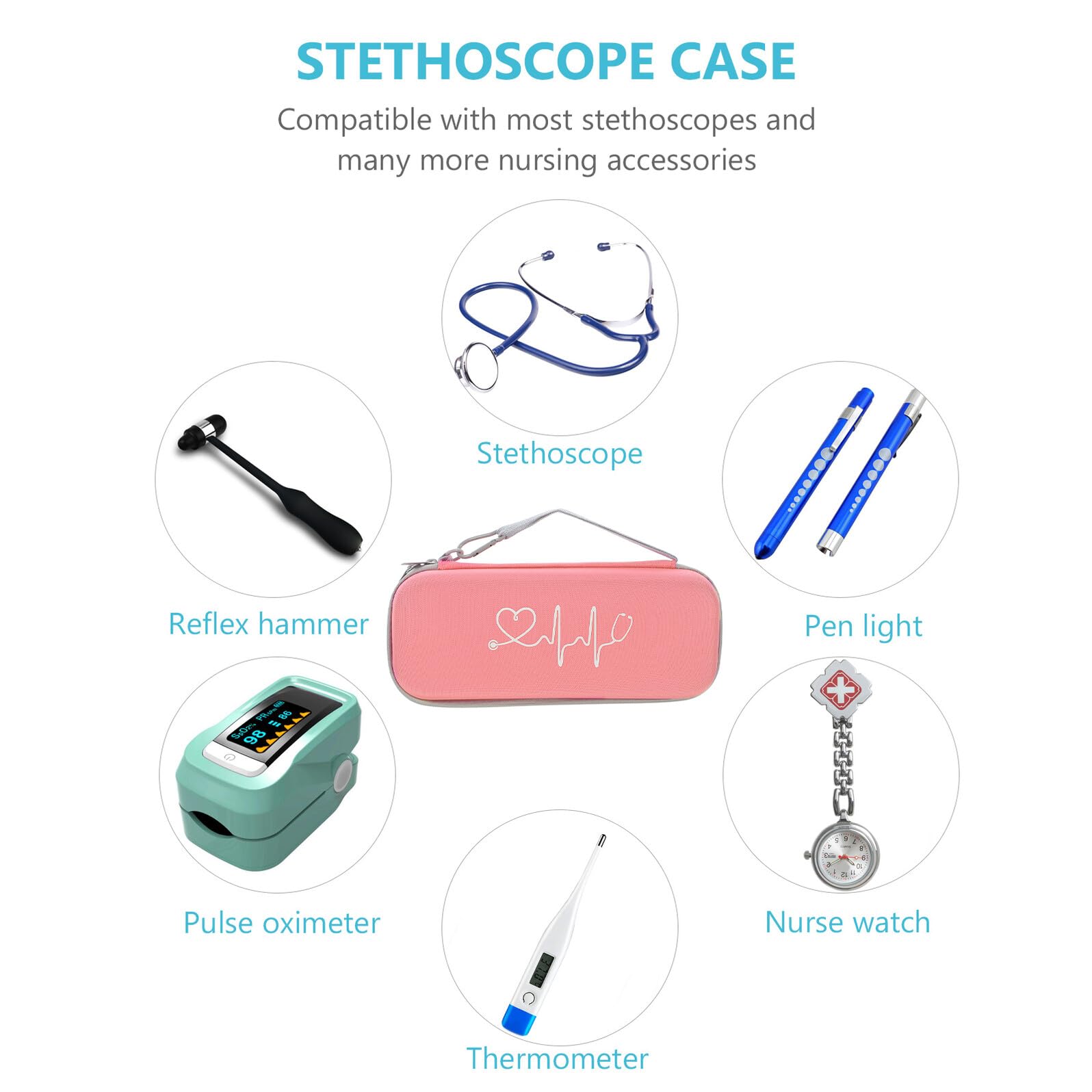 Custodia Rigida per Stetoscopio Portatile Oxford Resistente, Borsa Protettiva Rosa Design Unico per Uso Medico e Viaggio