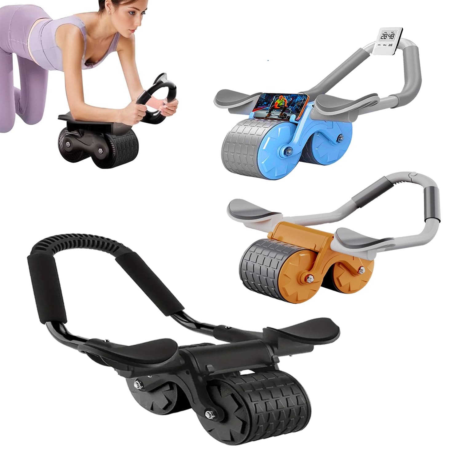 US1984 Abs roller Wheel, Automatic Rebound Abdominal Wheel For Abs Workout, Abdominal Fitness Wheel for men women, Core Trainer Plank Exercise Wheels with Timer and Phone Stand For Home Gym (Multicolor)