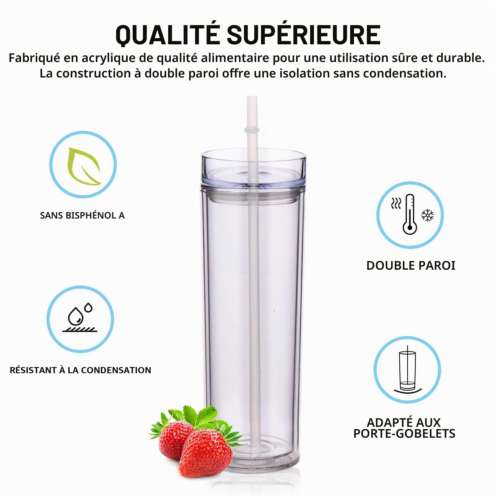 Volhoply 600ml Tumbler en Plastique Réutilisables Lot de 8,Tasse en Plastique à Double Paroi avec Couvercle et Paille,Gobelets à Café en Acrylique de Matte Libre BPA pour Soirées,Cadeaux(Clair,8 Set)