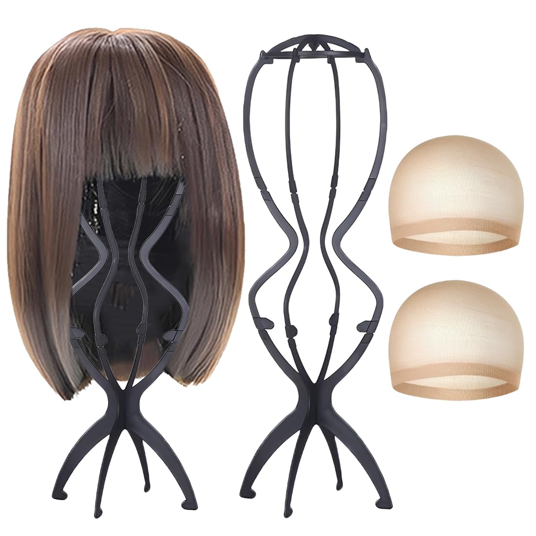 Set Di 2 Porta Parrucca Doppio Strato 50cm, Con 2 Reti Per Parrucca, Testa Rotonda Amovibile Per Parrucche Lunghe Camera
