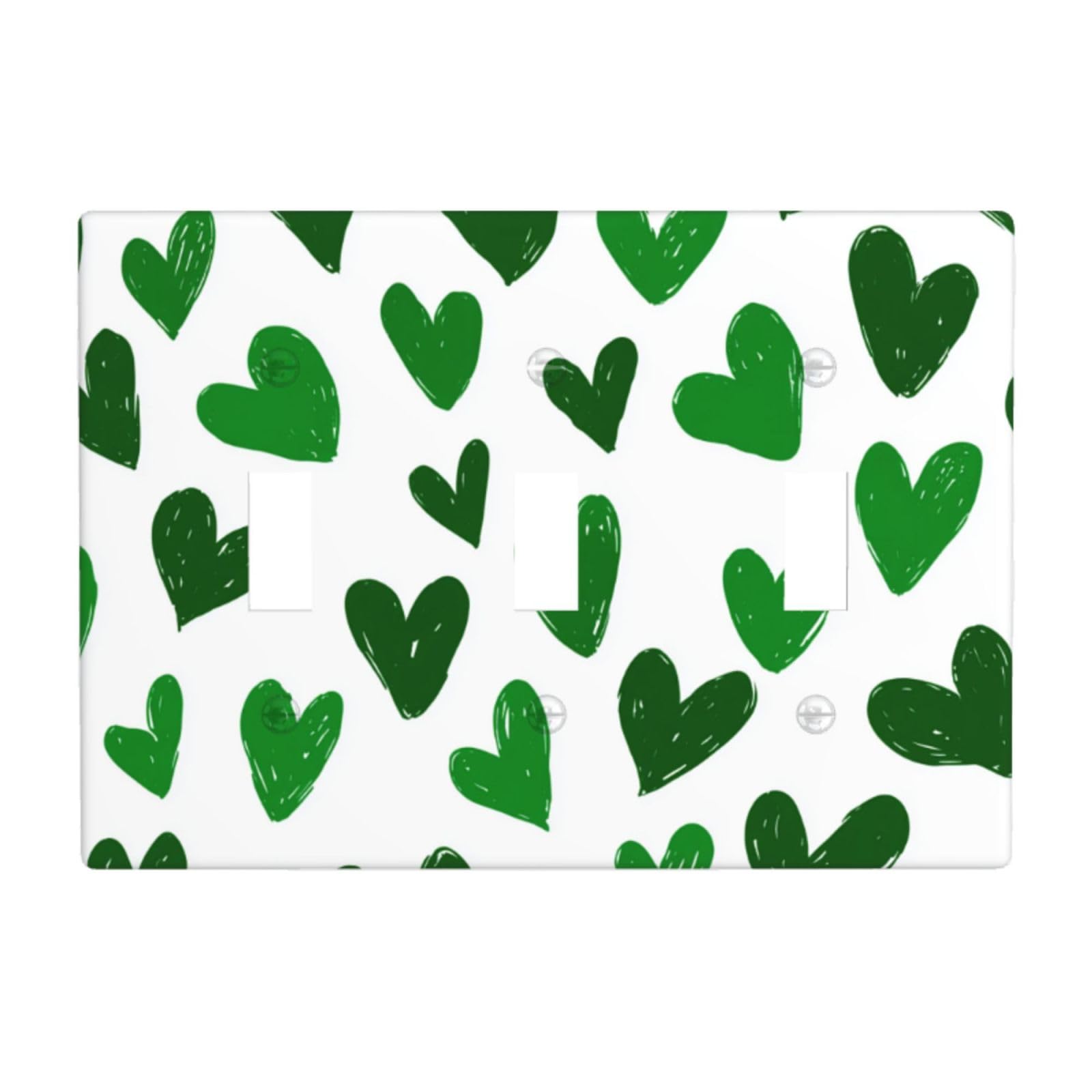 Green Hearts Light Switch Covers 3 Gang Triple Toggle Wall Plate Switchplate Electrical Faceplate for Bathroom Kitchen Bedroom Decor