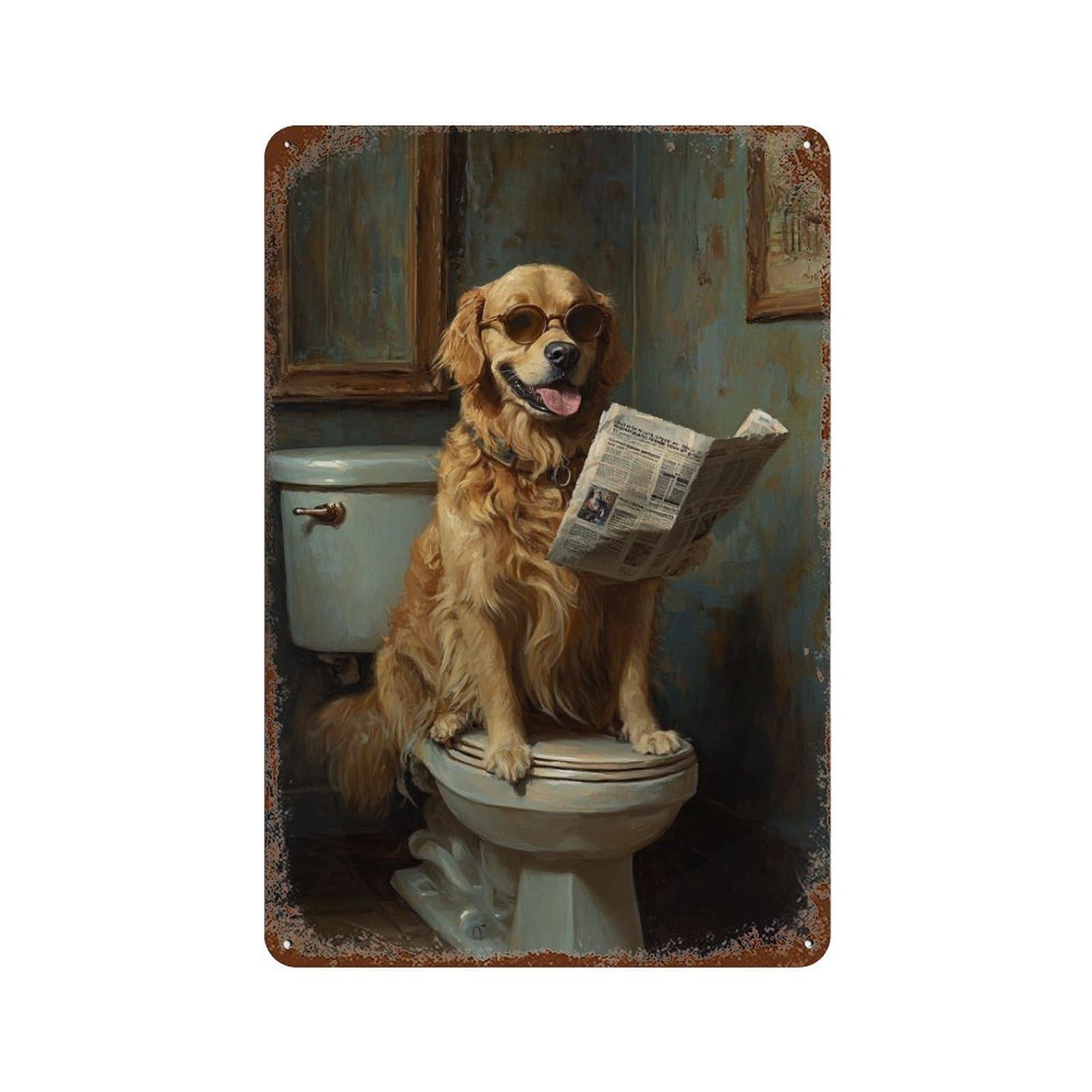 Golden Retriever Reading Newspaper-3 Decorative Tin Sign 11.8"x7.9", Rustic Home Decor for Cafe, Home Bar And Lounge Decor