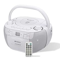 Retekess TR621 CD and Cassette Player Combo, Boombox CD Player for Home, AM/FM, Tape Recording, TF/USB Drive, AC or D Battery Powered, Headphone Jack, Stereo Sound (White)