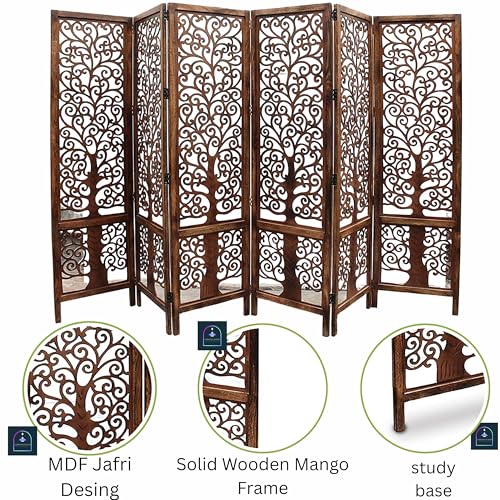 Image of Wooden Room Partition /Screen /Room Divider /Room Separator Traditional Handicrafts 6Ft (Dark Brown) (Tree 6 Panel)