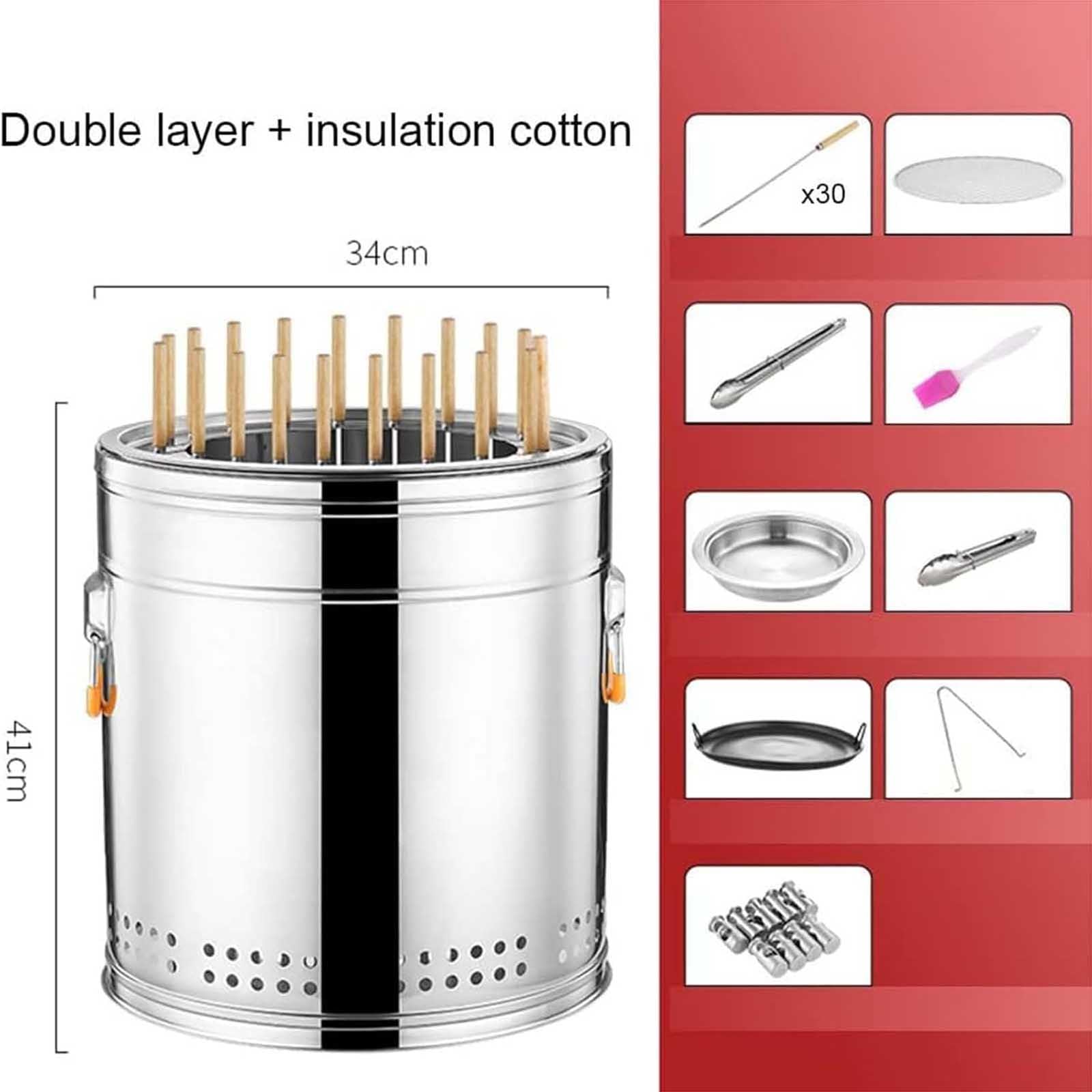 Barbecue a carbonella con 30 spiedini, design da appendere, grande capacità, in acciaio inox, per barbecue e brasatura