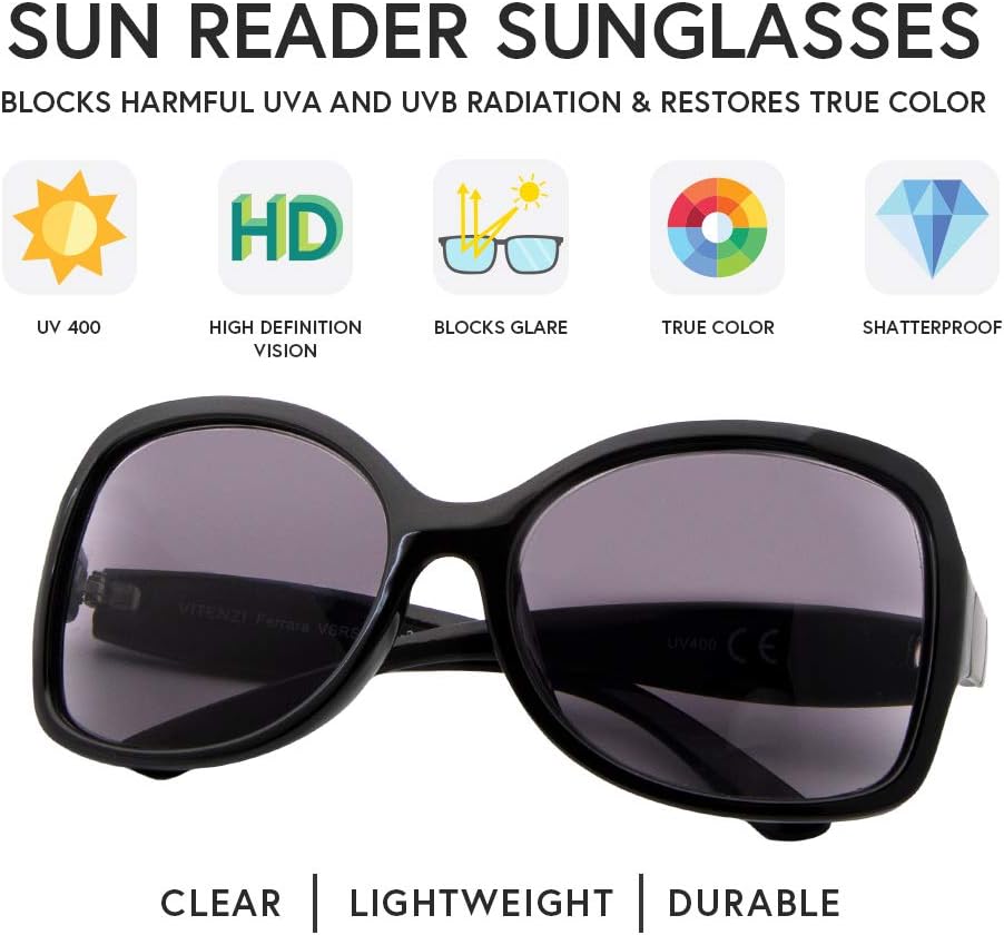 VITENZI Full Reader Sunglasses for Women Tinted Reading Sun Glasses with Built In Full Readers, Ferrara
