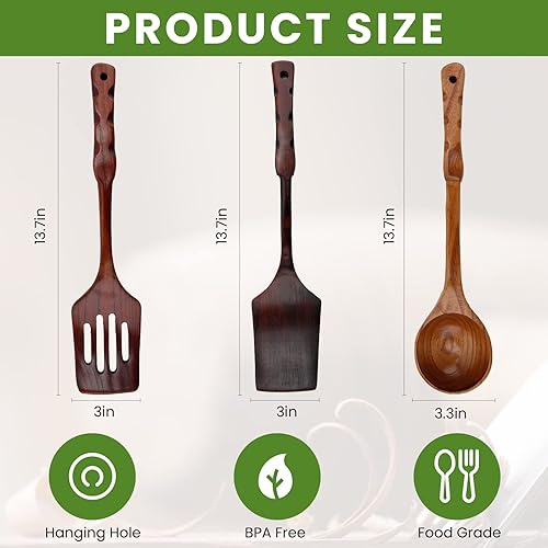 Miniatura 2 de Espátulas de madera y cucharas de madera para cocinar juego de herramientas de espátula de wok de madera espátula de cocina cuchara ranurada