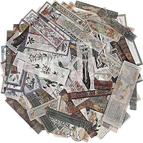 120 Pieces Vintage Scrapbook Washi Stickers Antique Decorative Planner Journal Sticker Decals Retro DIY Self-Adhesive Washi Paper Stickers for Photo Albums Cards DIY Projects (Flower, Title, Book) Cover
