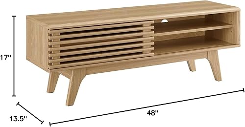 Miniatura 3 de Mueble para televisor de 48 pulgadas Modway Render, de estilo moderno de mediados de siglo con perfil bajo, color roble