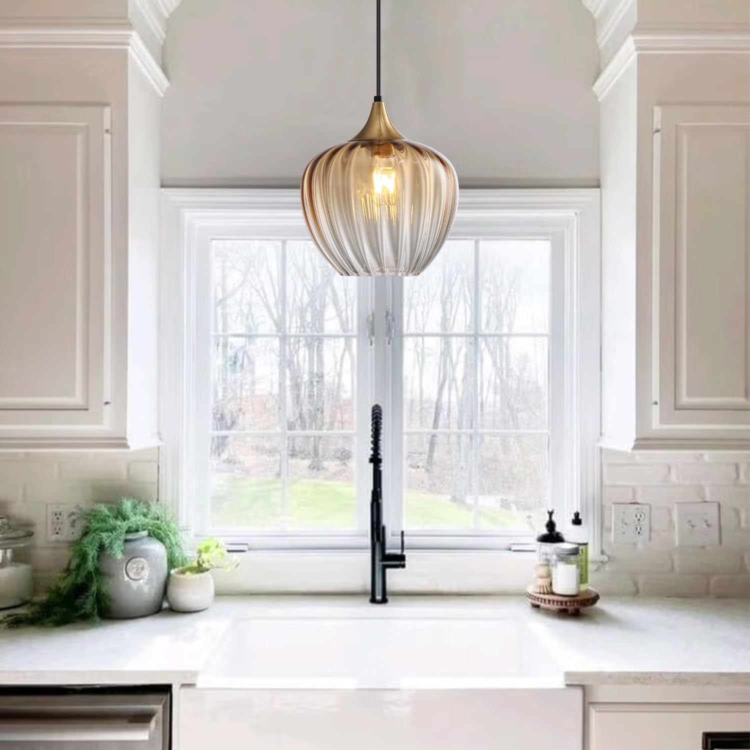 Lámparas colgantes de cristal para isla de cocina, lámpara colgante vintage de 9 pulgadas, accesorios de iluminación de techo, lámpara moderna de oro cepillado para comedor, sala de 2