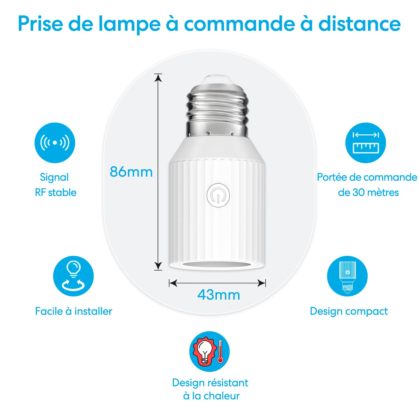 LoraTap Douille d’Ampoule Sans Fil avec Télécommande, Double Douille E27, Lot de 2 avec Télécommande 4 Boutons, ON/OFF Indépendant pour Plafonniers, Placards & Lampes à Chaînette, 60W Max