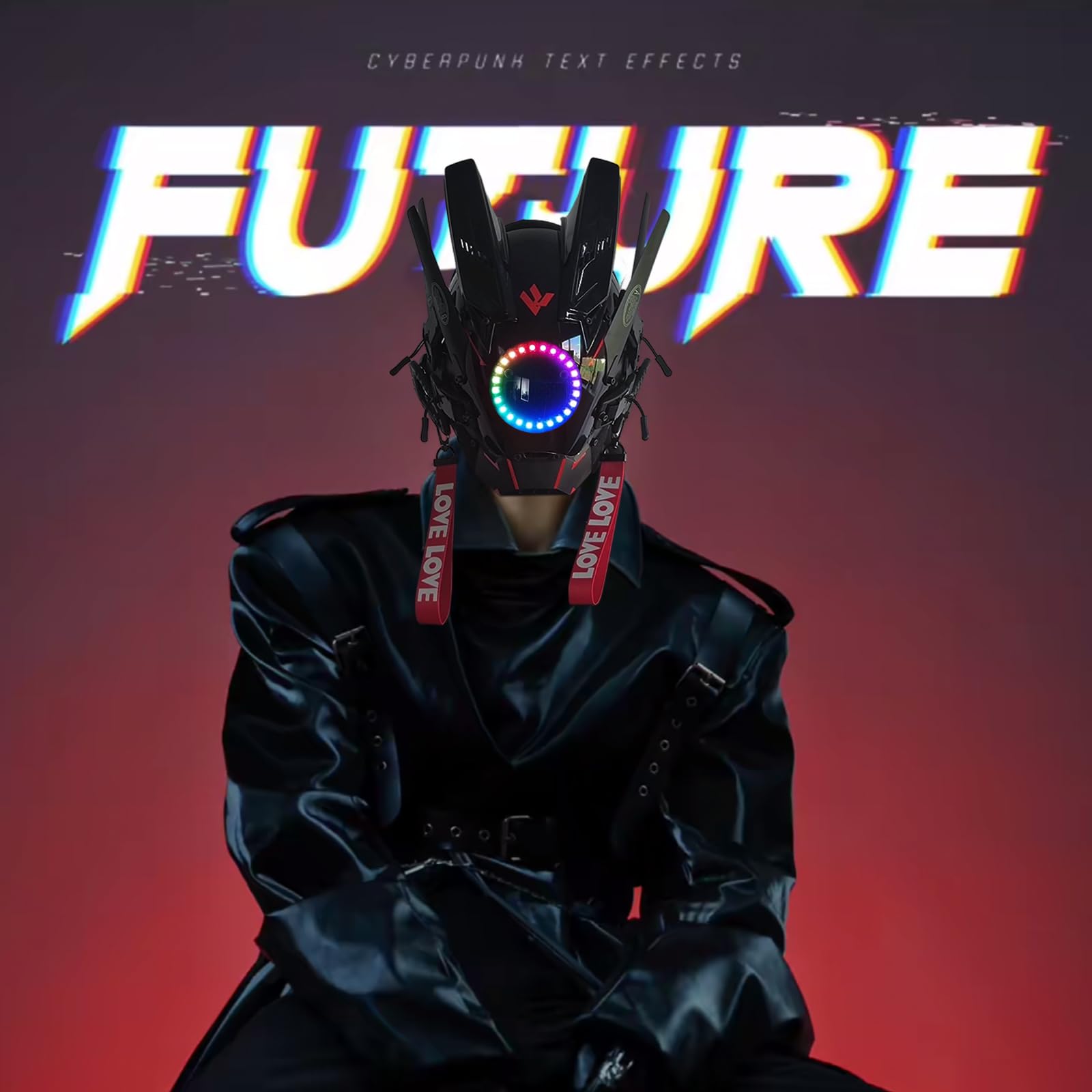 Punk maska kask cosplay dla mężczyzn, futurystyczna odzież punkowa, techwear, Halloween, cosplay, dopasowanie, impreza, festiwal muzyczny, akcesoria ze światłem