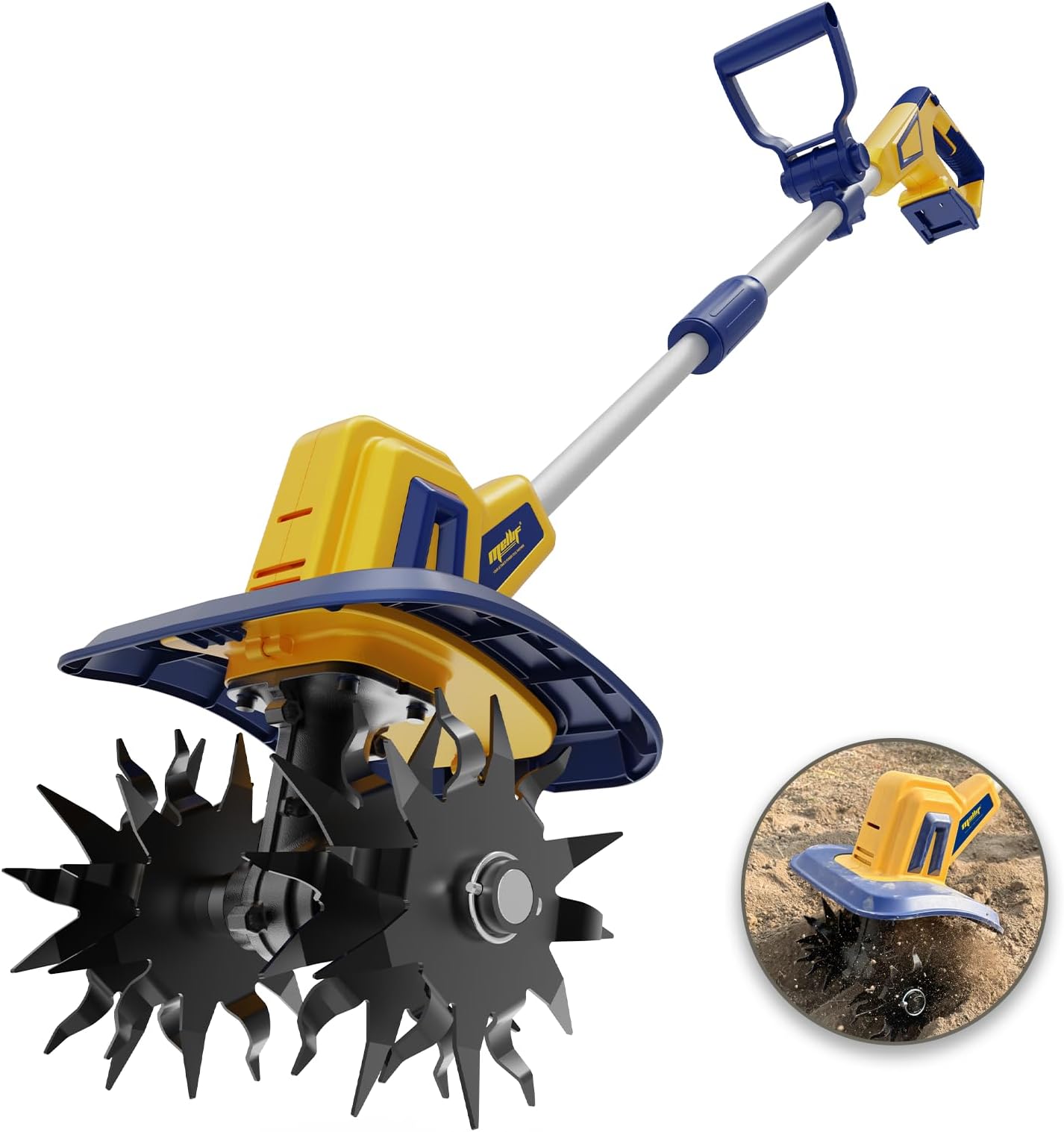Cordless Tiller Cultivator Compatible with Dewalt 20V Battery(Tool Only), Electric Garden Tiller w/270 RPM, 48 Steel Tines, 8.7" Tilling Width, 6.3" Depth, Portable Rotary Tiller