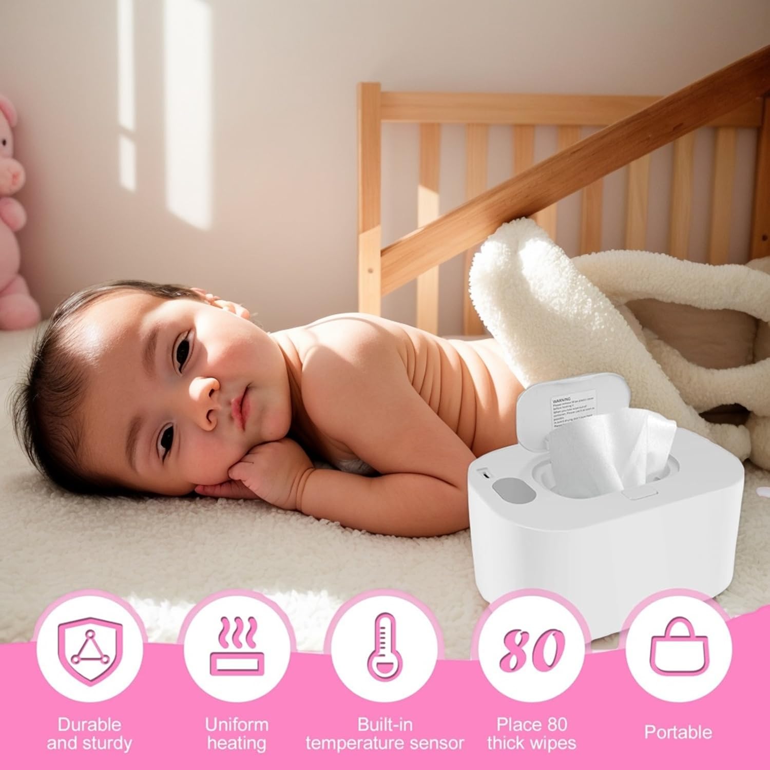 Scaldasalviette portatile per bambini, scaldasalviette e dispenser di salviettine umidificate per bambini per riscaldare uniformemente, con display della temperatura, scalda pannolini per casa, auto