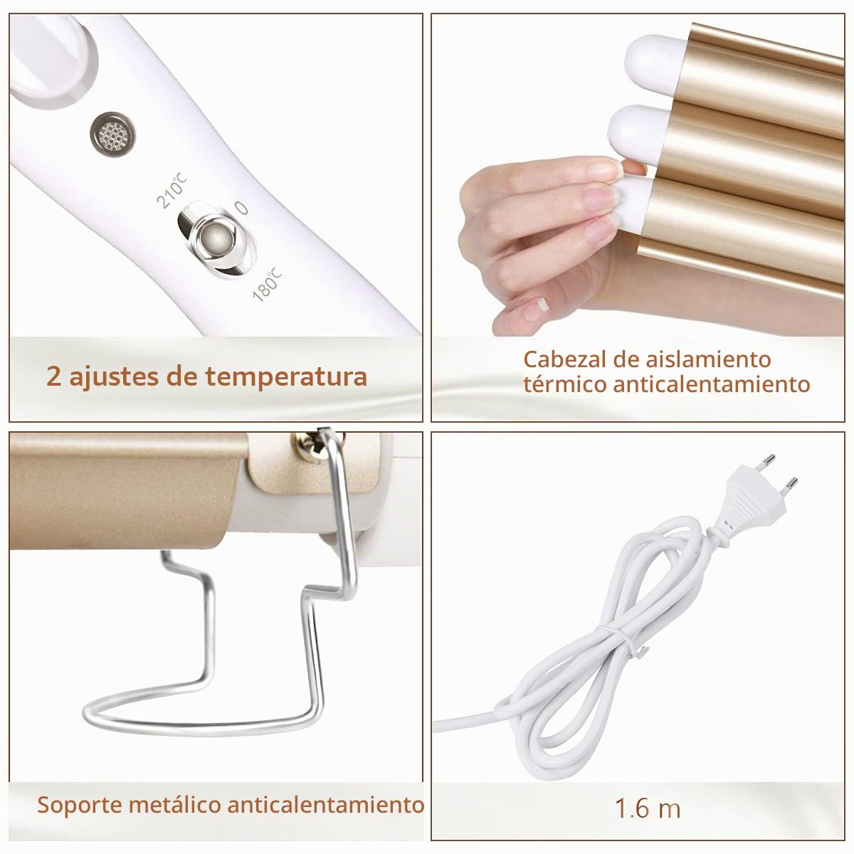 Flintronic 25mm Rizador de Pelo, Rizador de 3 Tubos Rápido, Iron Wave Curler Multifunción Temperatura Ajustable 180℃/210℃ para Rizar y Ondas un Efecto Ondulado, Turmalina y Cerámica