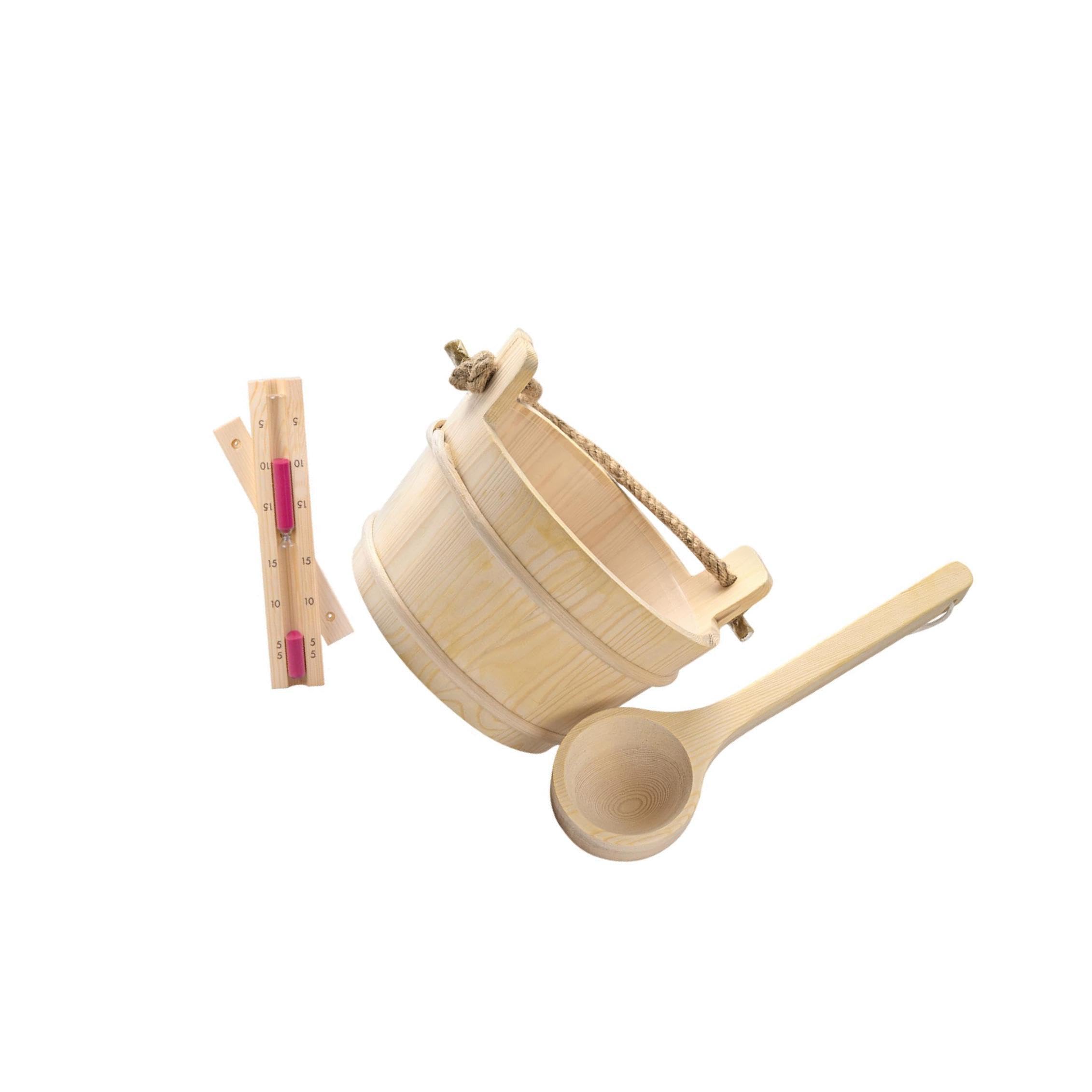 mophrati Sauna Bucket and Ladle Wooden Bathroom Accessories Essentials with 4L Capacity Spa Sauna Bucket with Hemp Rope Handle 4L and Ladle Set Handmade
