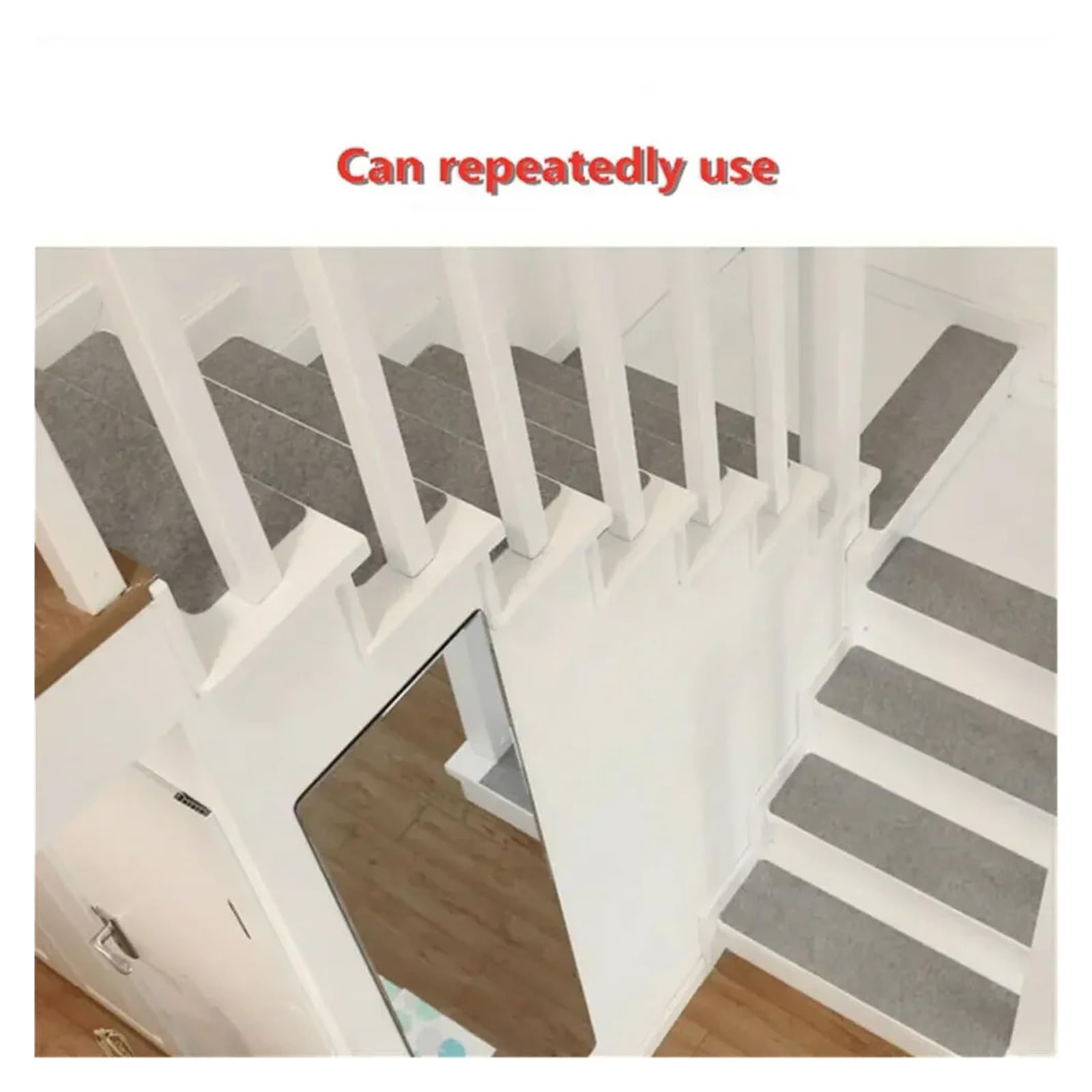 Lot de 14 dalles de tapis d'escalier autocollantes - Tapis antidérapant pour protection d'escalier - Gris clair - Facile à installer - Décoration d'intérieur