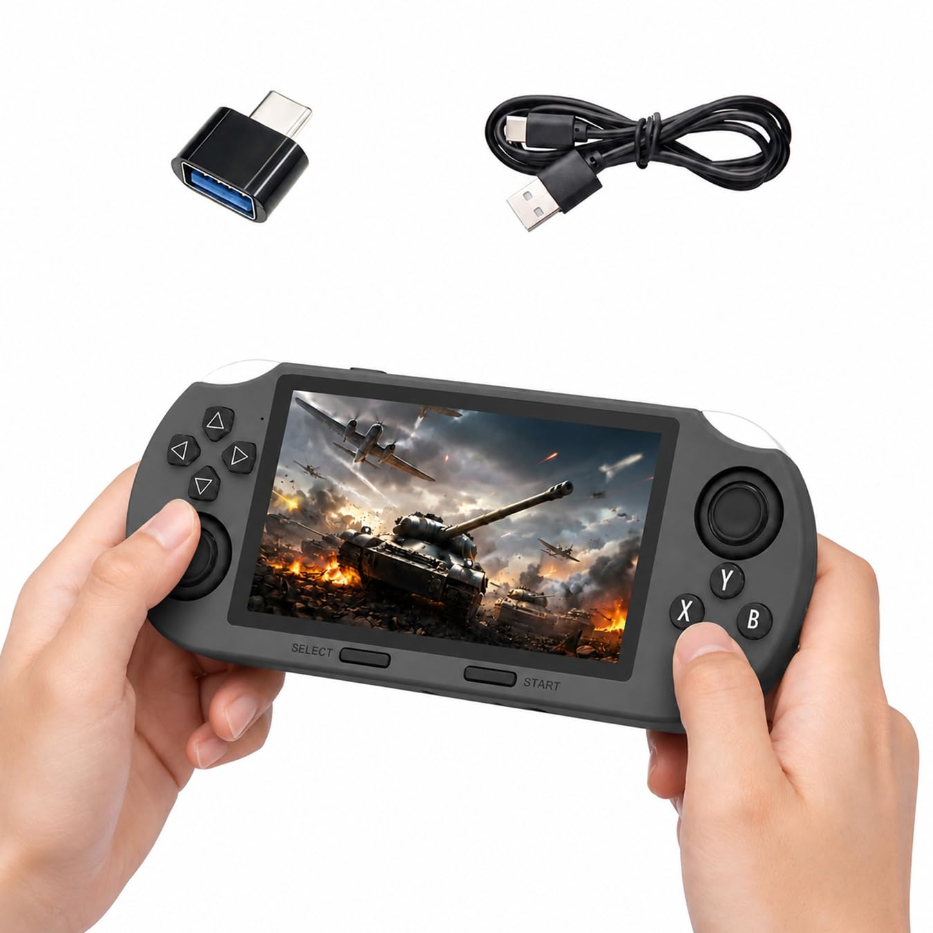 Whatsko Spielekonsole, Retro Konsole, Handheld Video Konsole mit 4.5 Zoll IPS Bildschirm und zahlreichen vorinstallierten Spielen, 64 GB, 3000 mAh, Video/Musik/E-Book/Fernseher (Schwarz)