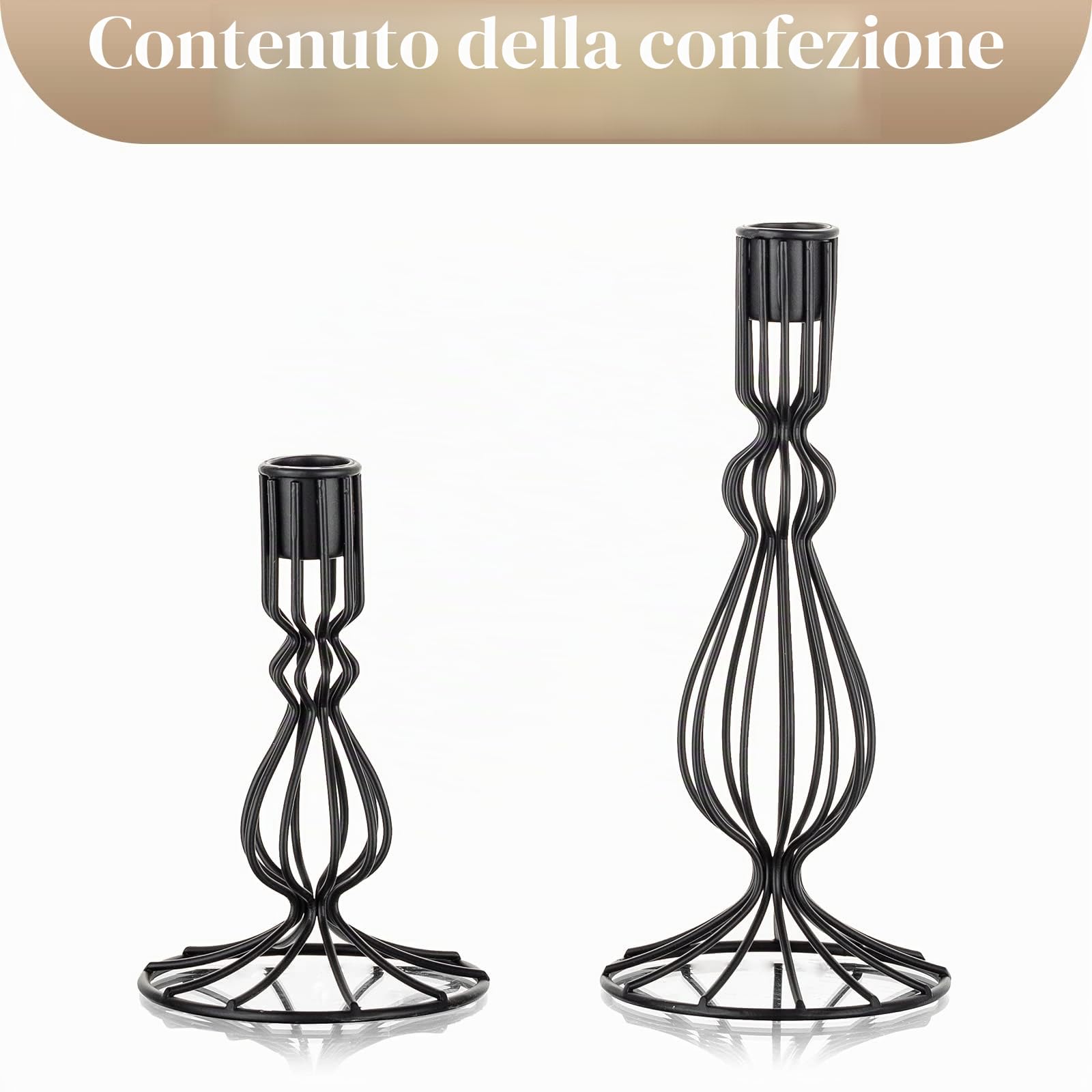 Sziqiqi Portacandele in Metallo Geometrico - Set di 2 Candelabro Moderno in Ferro Nero Candelieri Candelabri Centrotavola Decorativo per Soggiorno Festa Natale Halloween Tavolo da Pranzo
