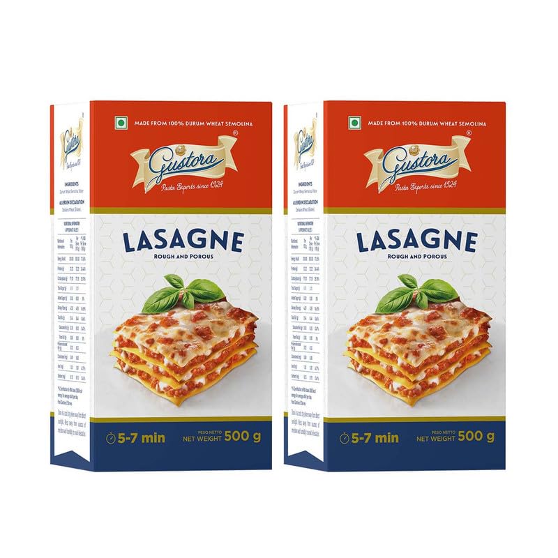 Image of Gustora Ready To Eat Lasagne Pasta Sheets I Layered Delight Of Flavor And Tradition I Durum Wheat Semolina I Vegetarian I Gluten Free Instant Lasagne Combo Sheets - (500 X 2)