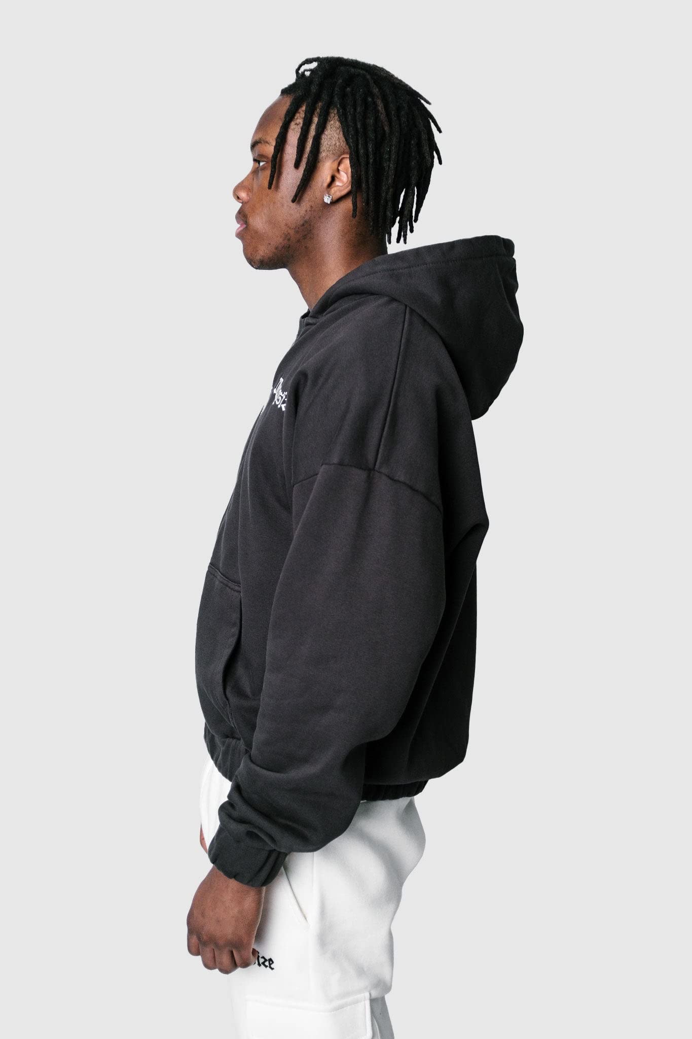 Dropsize Super Heavy Oversize Blank Zip Hoodie Washed Black, Urban Streetwear Oversize Zipper, 360 GSM Baumwolle, mit Kapuze, Herren Sweatjacke XL