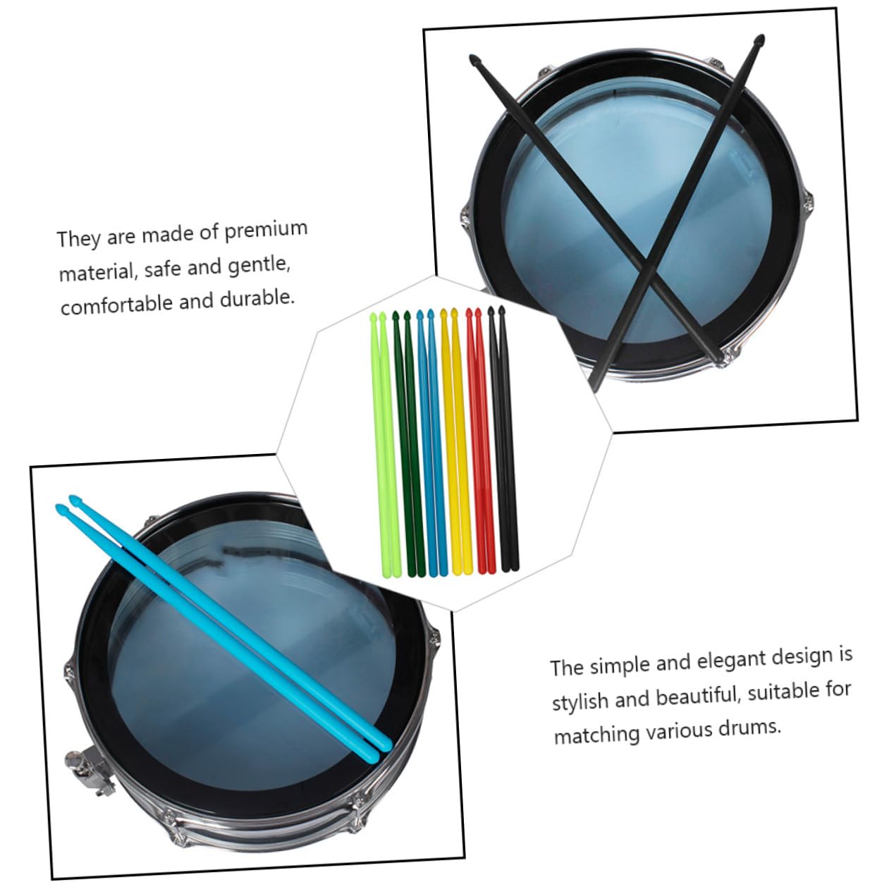 SUPVOX de Baguettes de Batterie pour Débutants et Garçon et Filles Couleur Aléatoire en Nylon Lot de 5 Paires Confortables et Élégantes Pratique Quotidienne Concerts