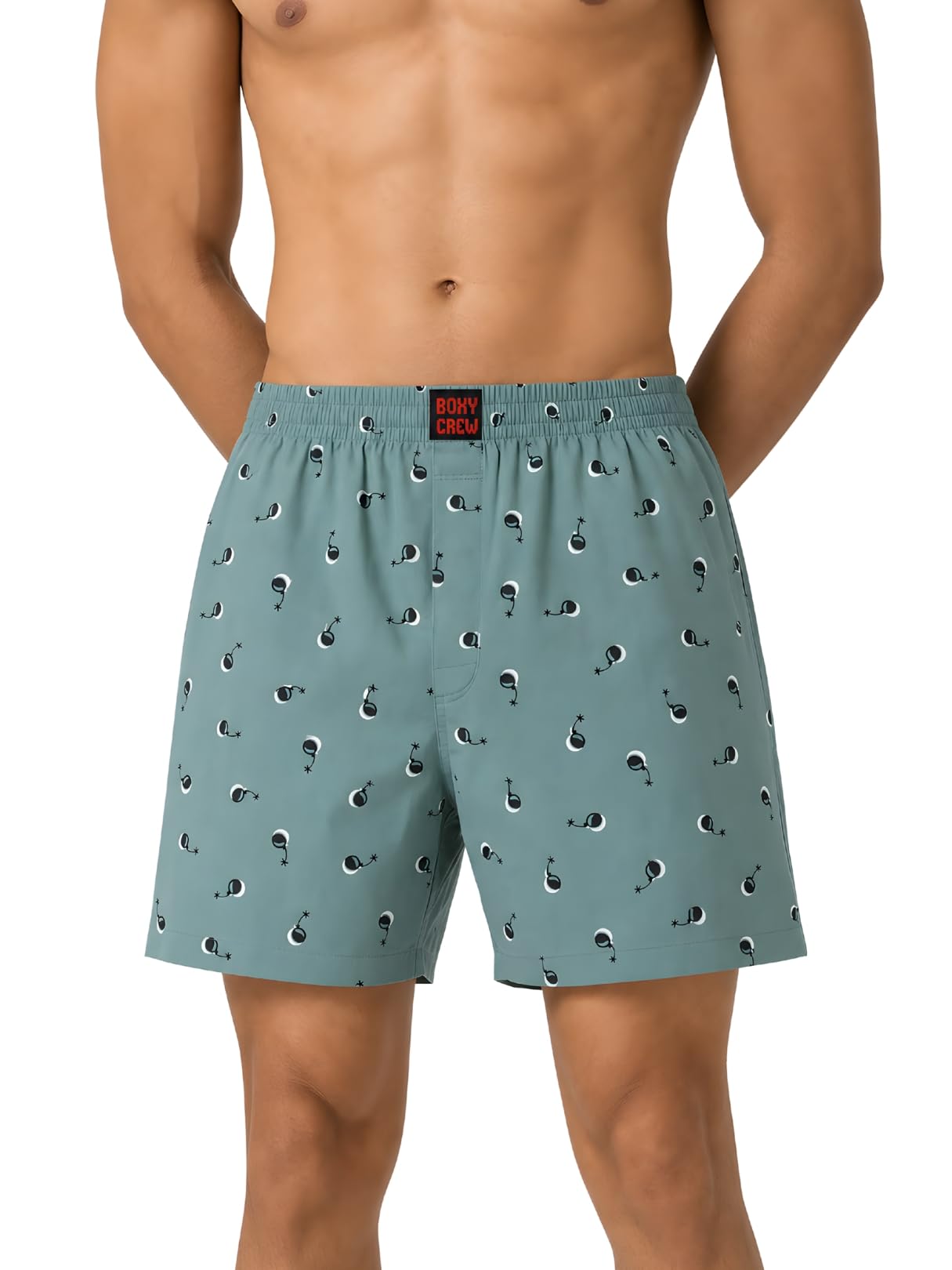 Men's 100% Cotton Printed Boxer Shorts with Dual Side Pockets, Fabric-Covered Elastic Waistband and Classic Woven Fit for Lounging, Nightwear & Homewear - Green, Style MBX023-image-7