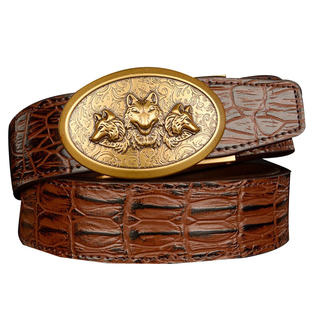 BDAYEK Men's Belt Mens Colourful Cowhide Belt Automatic Buckle Ratchet 130Cm 51Inch
