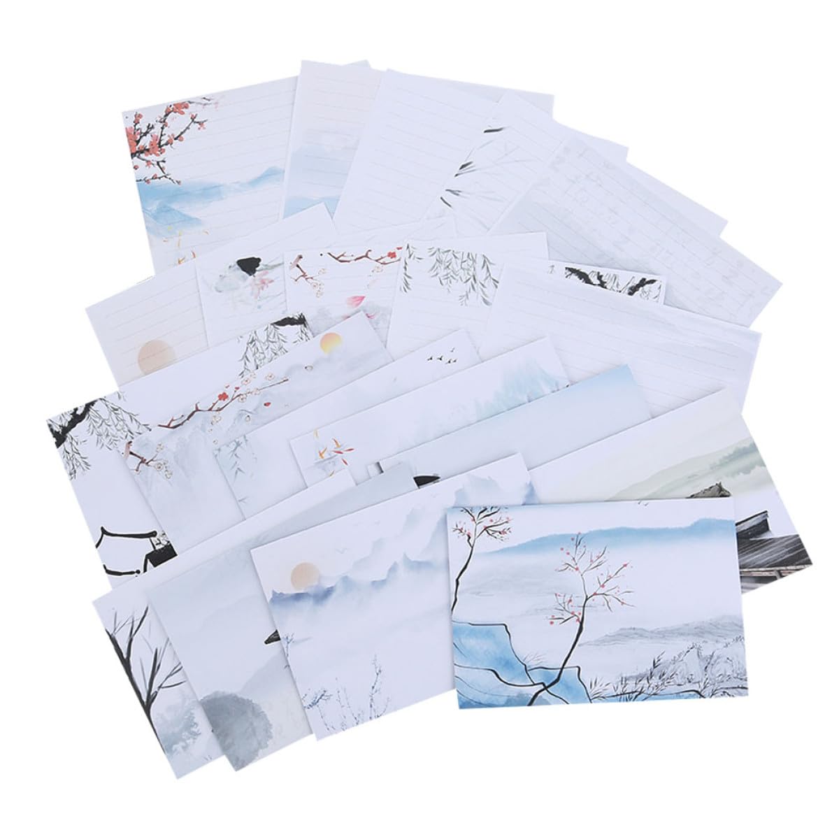 OSALADI Ensemble de Papeterie 10 Sets Papiers à Lettres et Enveloppes, Style Peinture à L'encre Chinoise