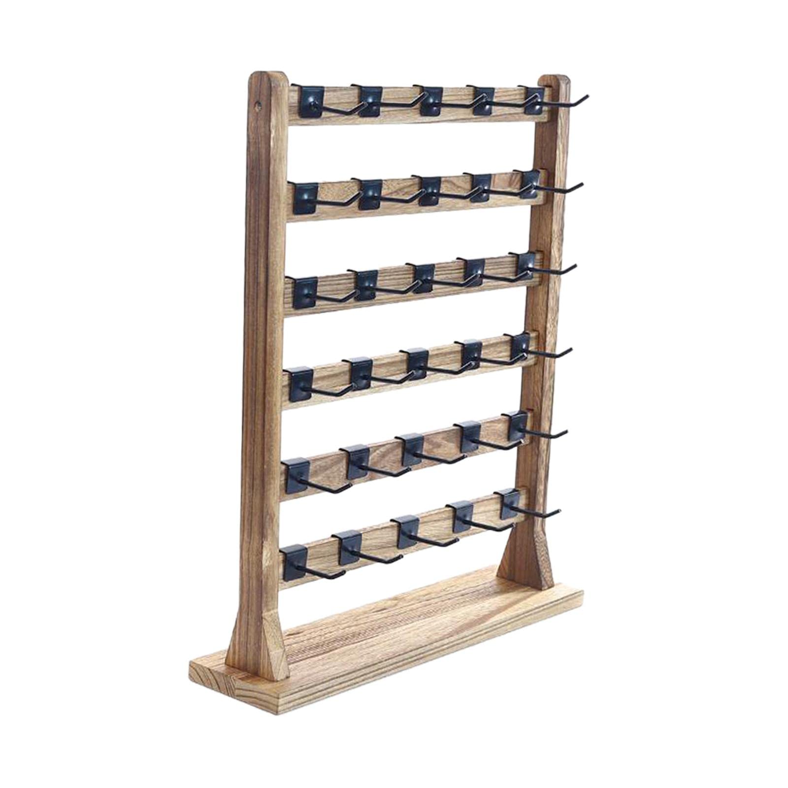 Amagogo Ohrring-Präsentationsständer aus Holz, abnehmbare Haken, 6-stöckig, Halskettenhalter, Schmuckregal, Ohrring-Kartenständer für Schrank, Desktop, B 6-stufig