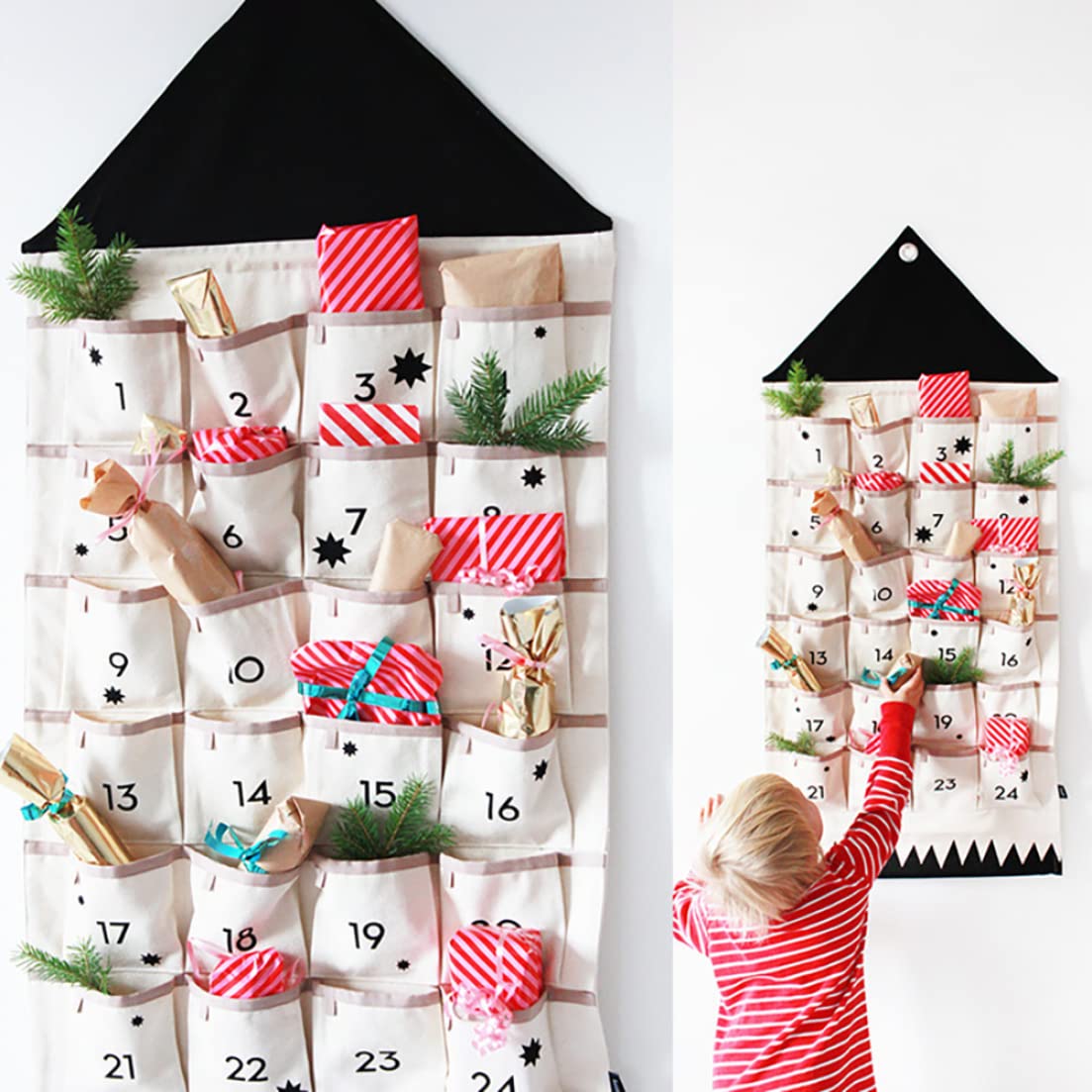 Gcroet Calendario sospeso dell'avvento di Natale con 24 Tasche vuote Calendario per Lotta per Lotto di Stoffa Portatile Vuoto Decorazioni per Il Parete della Porta 24 Tasche