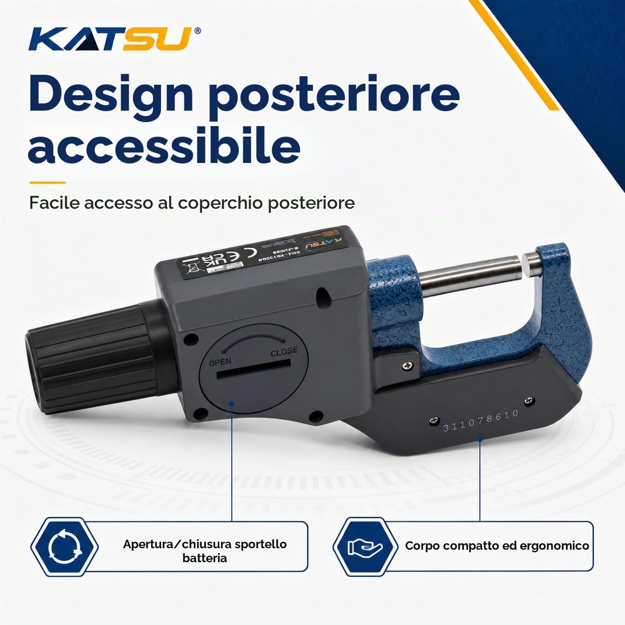 KATSU Micrometro Digitale 0-25 mm / 0-1" Alta Precisione LCD Micrometro Elettronico Esterno Calibro Digitale Millesimale Misura Inch/Metric con Modalità Assoluta e Incrementale 401330A