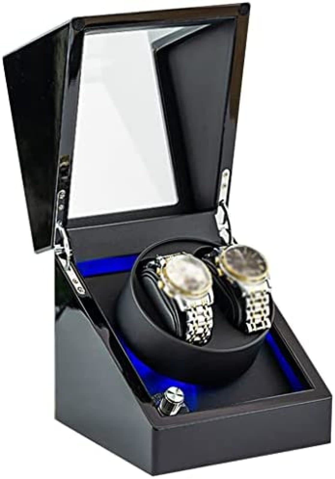 Scatola Rotante Per Orologio Meccanico, Avvolgitore Doppio Per Orologio, Scatola Rotante Per Orologio A Carica Automatica Con Guscio In Legno, Adattatore CA Con Motore Silenzioso,Nero,18x18x21 Cm