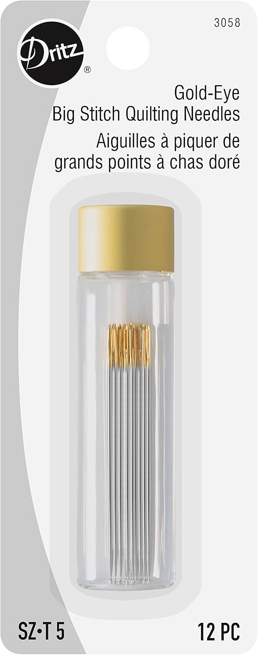 Dritz Gold-Eye Big Stitch Quilting Needles, Size 5, 12 Count,Silver