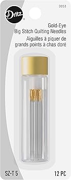 Dritz Gold-Eye Big Stitch Quilting Needles, Size 5, 12 Count,Silver