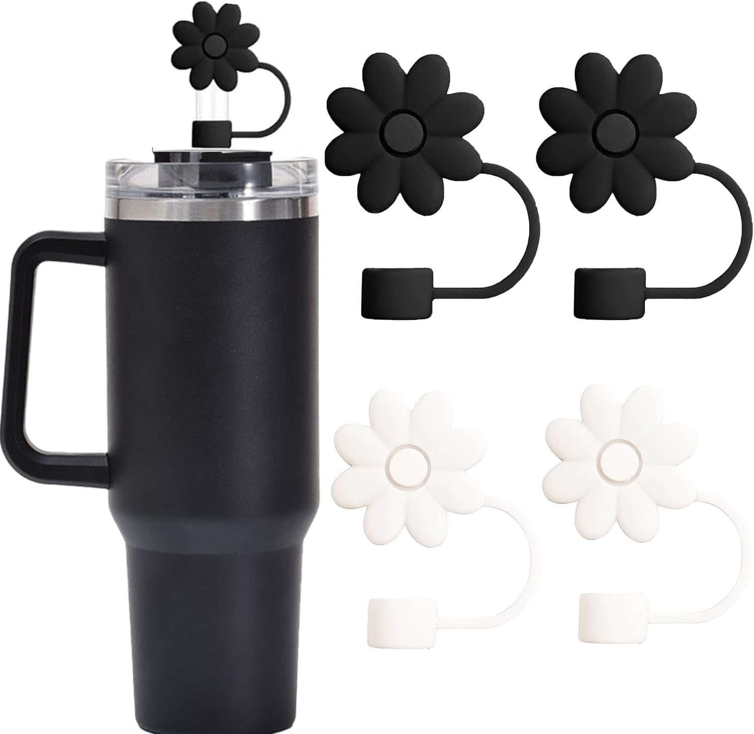 Flower Straw Cover Cap 4PCS Cute Straw Cap Silicone Stanley