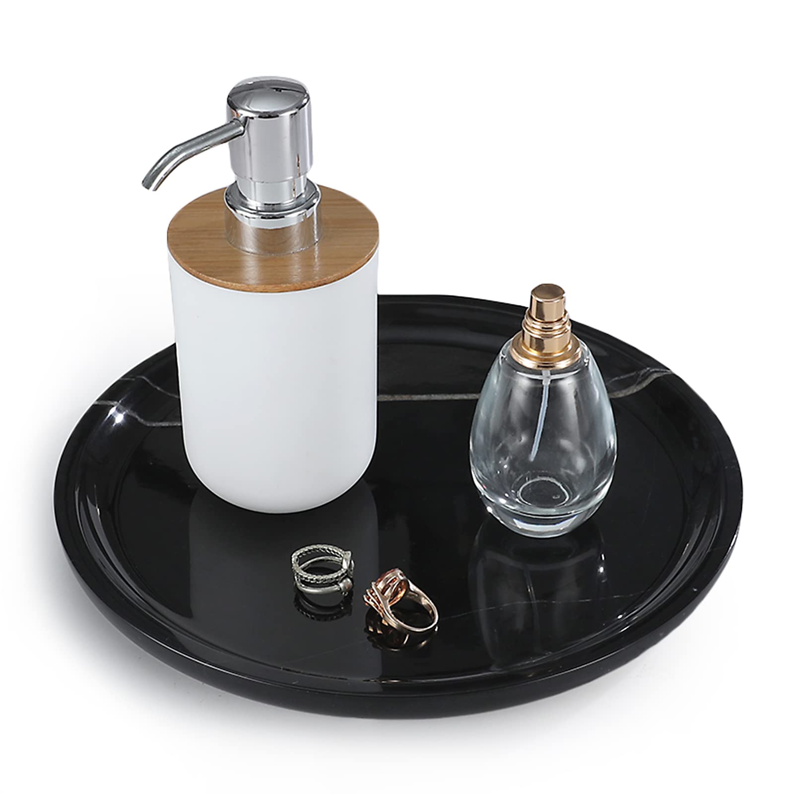 Real Luxurious Natural Marble Storage Tray - Genuine Marble for Home Decor - Stone Tray for Bathroom/Kitchen/Vanity/Dresser - Non-Resin (Black, 8