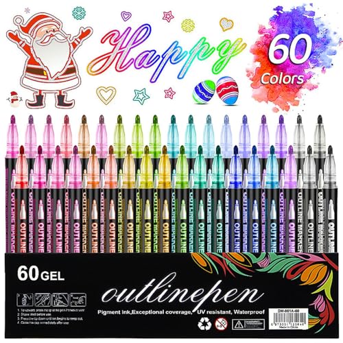 Générique Surligneur Graffiti coloré, Double ligne stylo, 60 couleurs marquage stylo ensemble, convient pour faire des cartes de vœux, bricolage artisanat, Noël, cadeaux de la Saint-Valentin, 60ml.