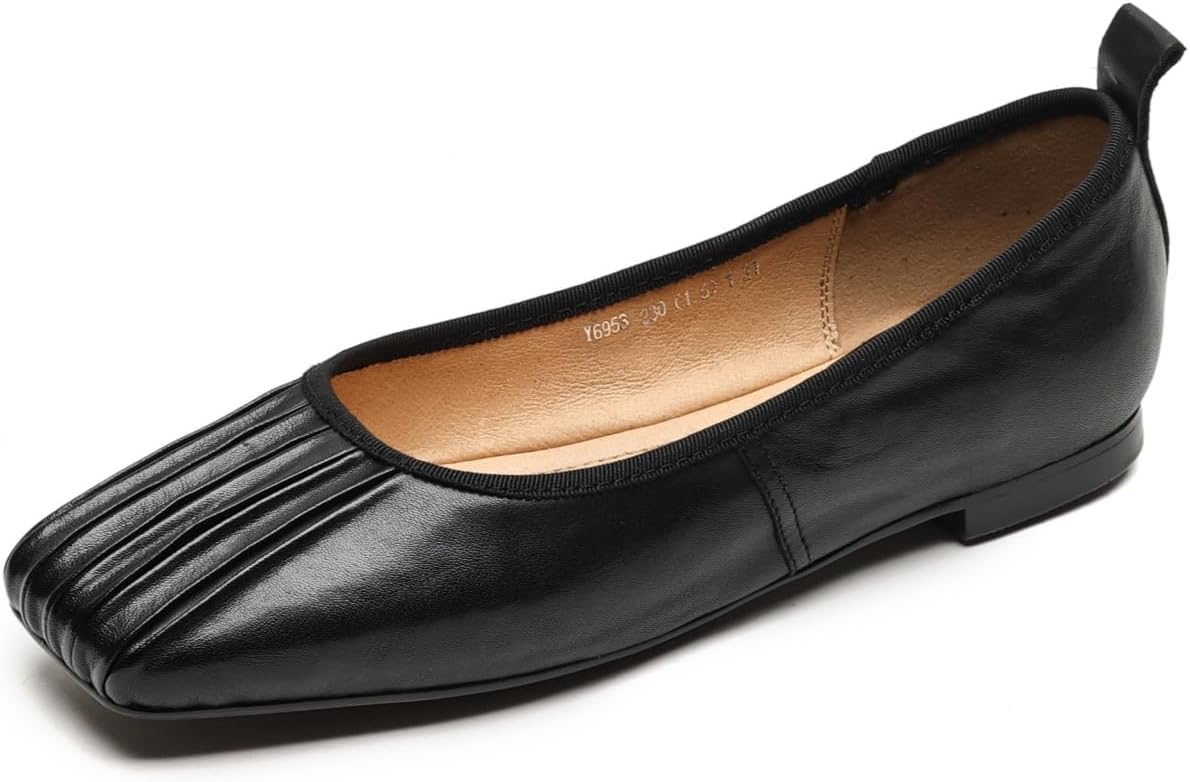 TinaCus Women's Square Toe Genuine Leather Handmade Drape Design Slip on Flat Loafers Shoes