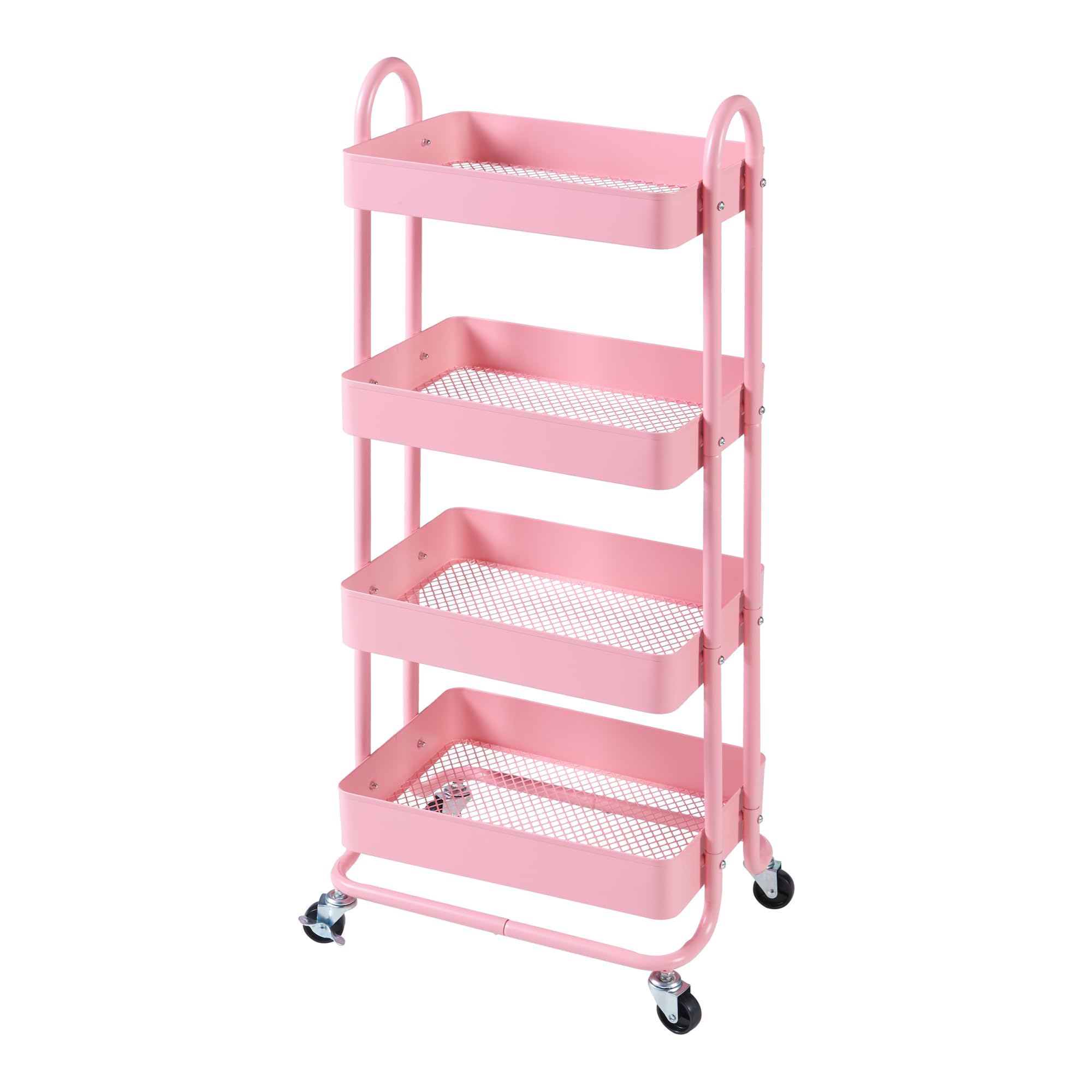 [en.casa] Carrello da Stoccaggio in Acciaio con 4 Contenitori Sovrapposti e Ruote Organizzatore Multiuso per Casa Ufficio Garage - Rosa