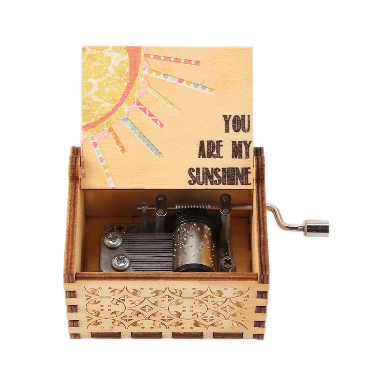 Nilnyvda New You Are My Sunshine Music Box Color Printing Wooden Hand Crank Musical Box Birthday Present Valentine's Day (Sunshine-06)