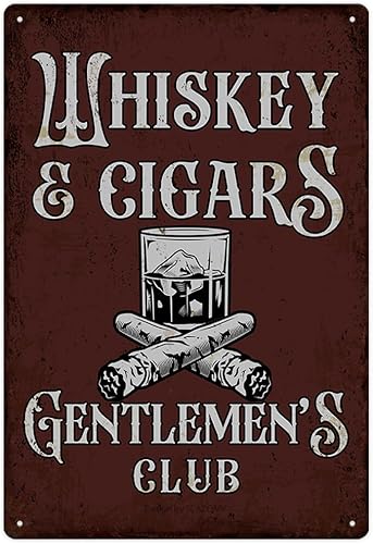 Letrero de metal de barra de whisky y puros, letrero de metal con texto en inglés "Gentlemen's Club", de aspecto retro, decoración de pared