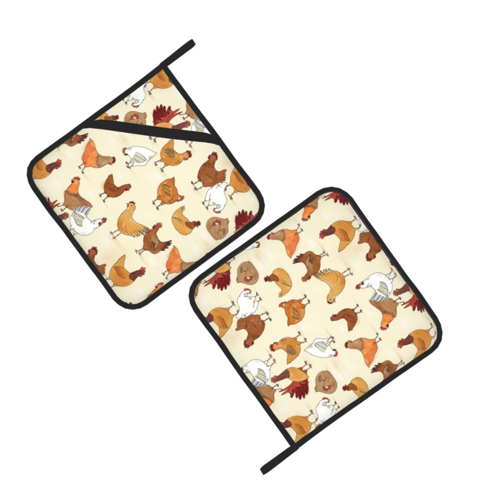 Chicken Pattern Printed Oven Pot Holders Set of 2 Pcs Heat Resistant Kitchen Microwave Potholders for Cooking Baking Grilling